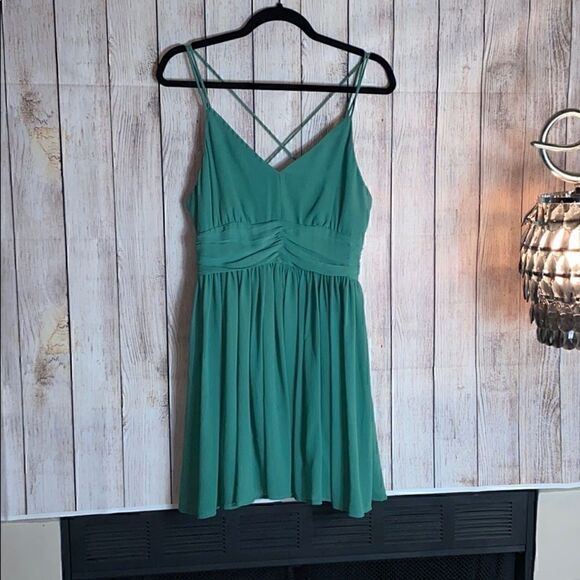 BB Dakota Dress Womens Size 4 Edie chiffon Mini fit and flare Green Pleated - Picture 4 of 7